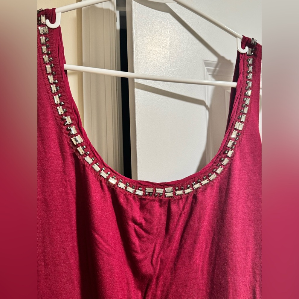 BCBGMaxAzria Burgundy Embellished Sleeveless Tank Top